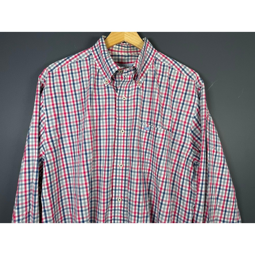 Southern Tide Mens Large Red Blue Multi Check Skipjack Button Down Shirt